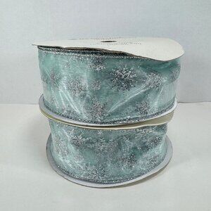 2 Handmade Holiday Ribbon 2.5" Silver Snowflake Christmas Craft Wired Edge